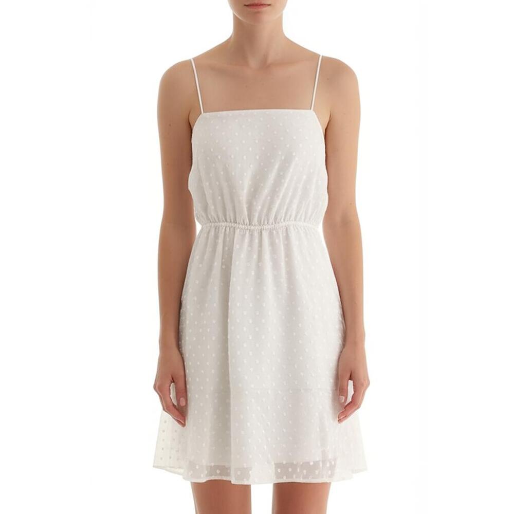 Midnight Doll Mini Dress XS White Eyelet Straight Neck Fit &‎ Flare Dainty Boho
